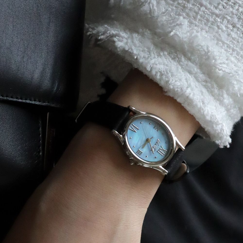 Ven & Qu GEM Leather 1950A-BL Silver/Aquamarine (Black leather)