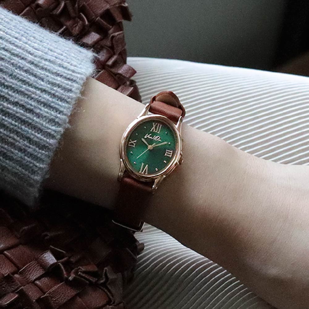 Ven & Qu GEM Leather 1950C-BRL Rosegold/Emerald (Brown leather) ベンキュー 腕時計 レディース