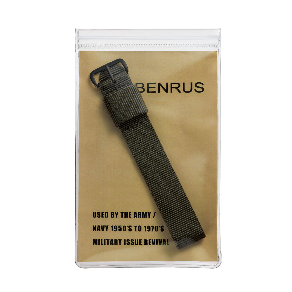 BENRUS NYLON STRAP 19mm BLACK BK ベンラス ナイロンストラップ 引き通しタイプ