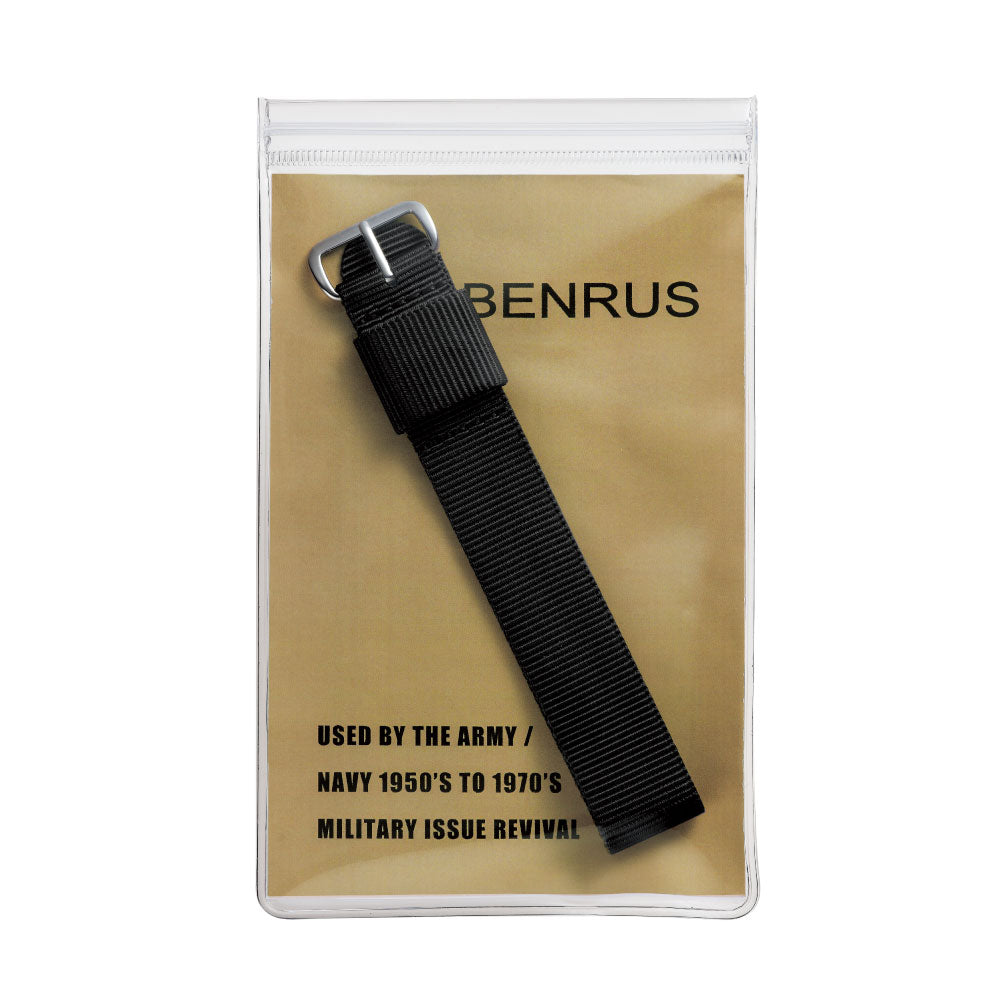 BENRUS NYLON STRAP 19mm BLACK SV ベンラス ナイロンストラップ 引き通しタイプ