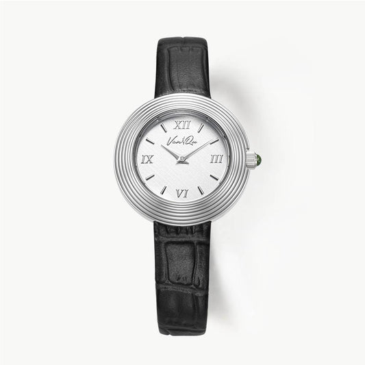 Ven & Qu VOLANTE Leather 1930A-BL Atelier-Silver (Black leather) Benq Women's Watch