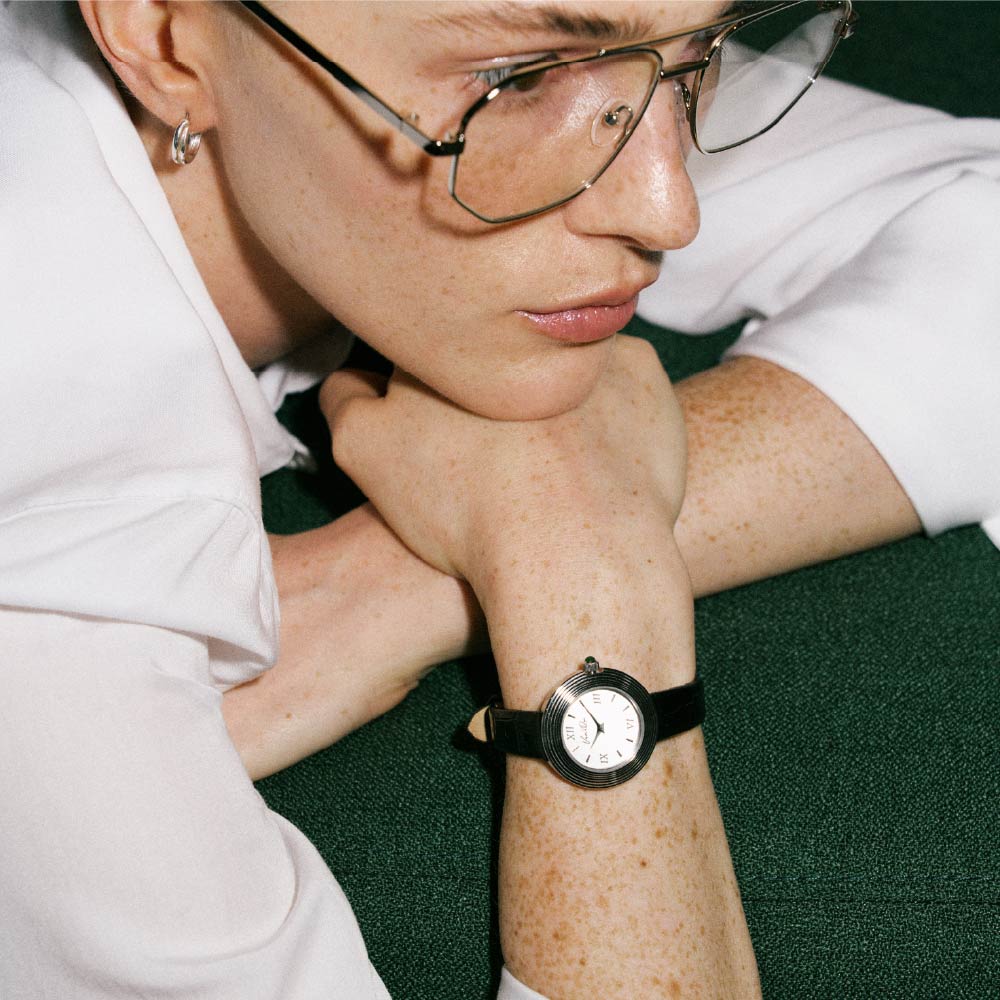 Ven & Qu VOLANTE Leather 1930A-BL Atelier-Silver (Black leather) ベンキュー 腕時計 レディース