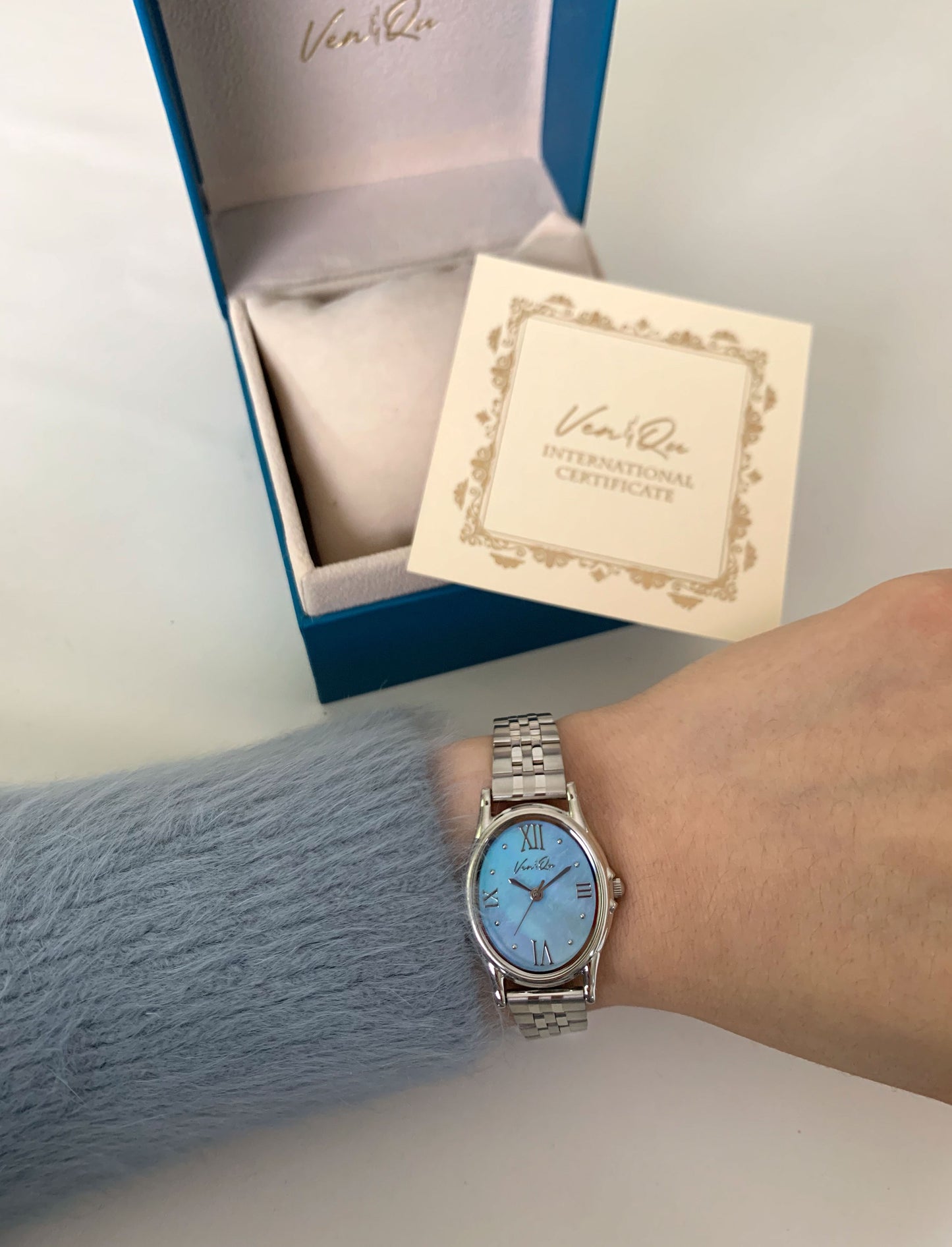 Ven & Qu GEM Metal 1950A Silver/Aquamarine ベンキュー 腕時計 レディース