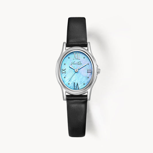 Ven & Qu GEM Leather 1950A-BL Silver/Aquamarine (Black leather)