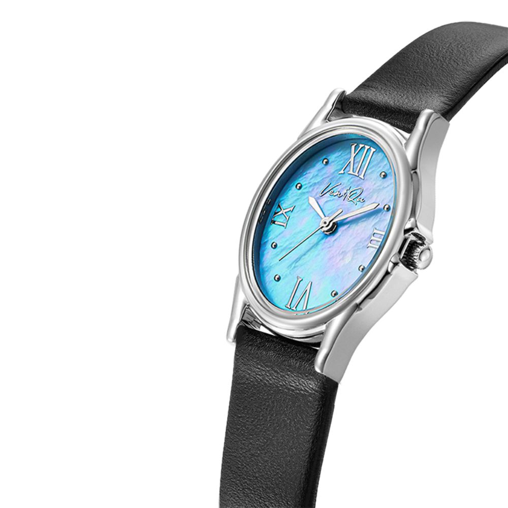 Ven & Qu GEM Leather 1950A-BL Silver/Aquamarine (Black leather)