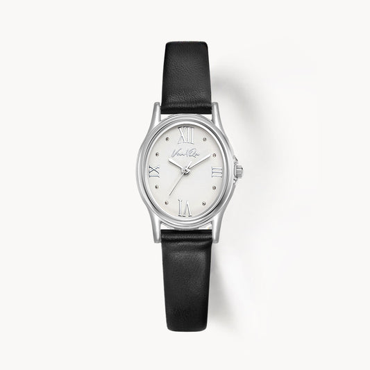 Ven & Qu GEM Leather 1950B-BL Silver/Pearl (Black leather) BenQ Women's Watch