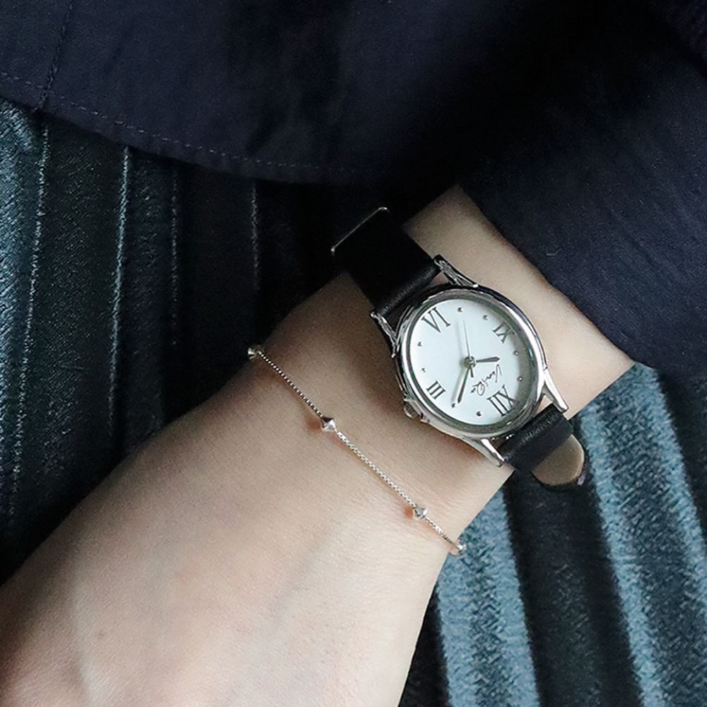 Ven & Qu GEM Leather 1950B-BL Silver/Pearl (Black leather) ベンキュー 腕時計 レディース