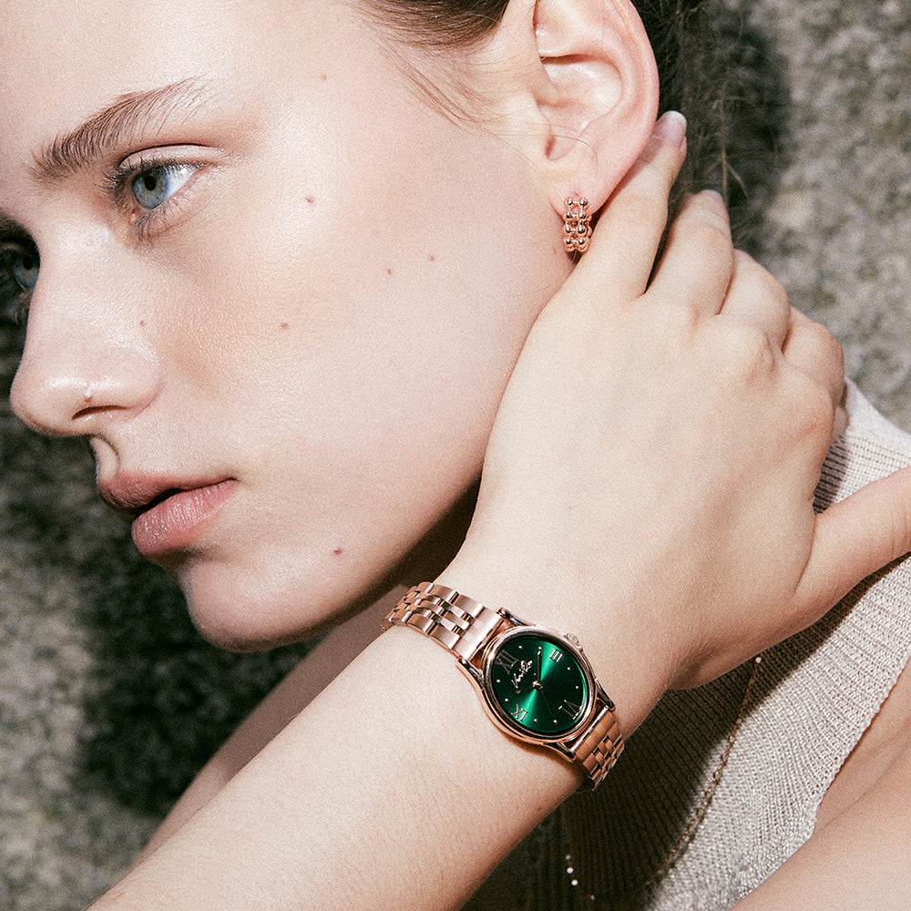 Ven & Qu GEM Metal 1950C Rosegold/Emerald ベンキュー 腕時計 レディース