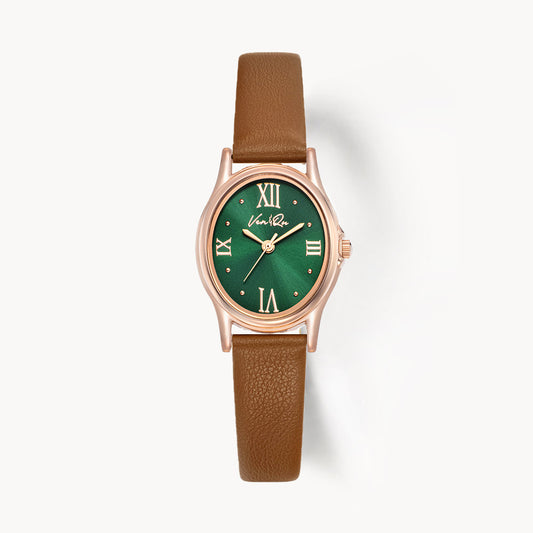 Ven & Qu GEM Leather 1950C-BRL Rosegold/Emerald (Brown leather) BenQ Women's Watch