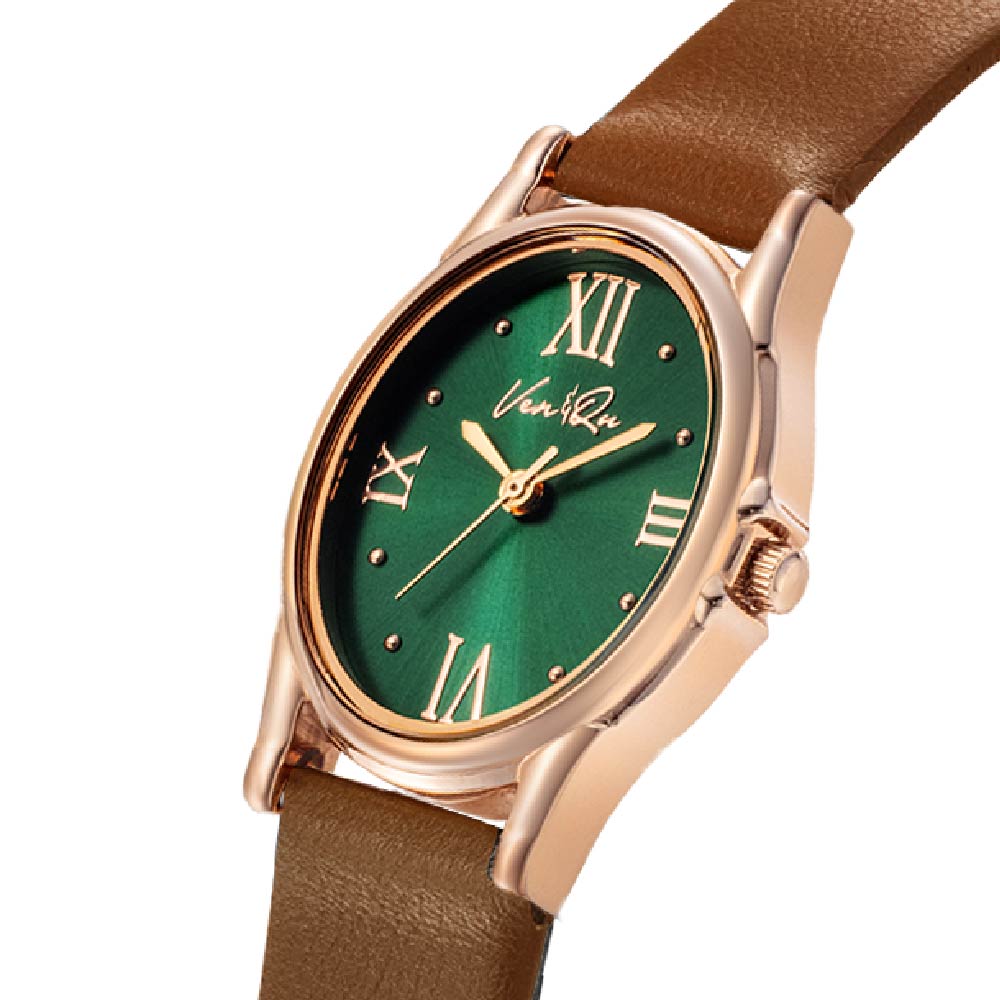 Ven & Qu GEM Leather 1950C-BRL Rosegold/Emerald (Brown leather) ベンキュー 腕時計 レディース