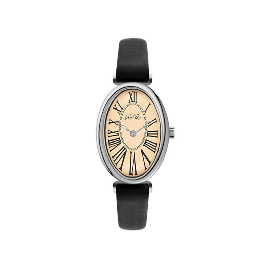 Ven & Qu DOME Leather 1960B-BL Silver/Coral (Black leather) BenQ Women's Watch