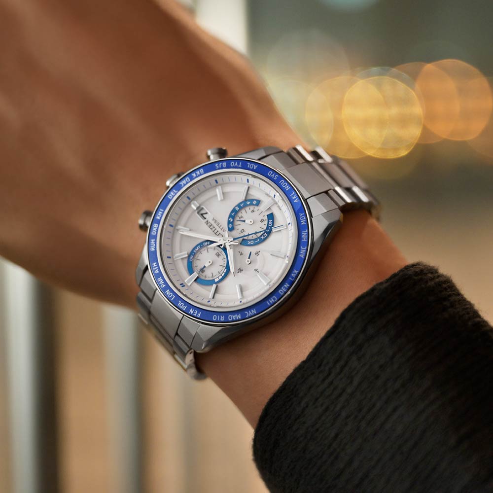 ＜2026年10月8日発売＞CITIZEN ATTESA ACT Line AT8296-53A Ring Sapphire Bezel Blue White シチズン アテッサ アクトライン 腕時計 メンズ