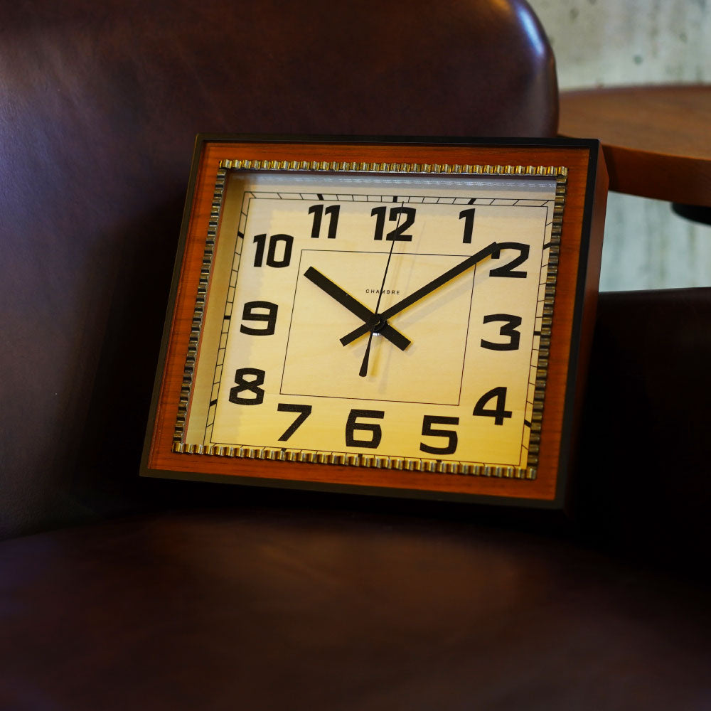 CHAMBRE BRASS RECTANGLE CLOCK WOOD DIAL CAFE BROWN  CH-053CBW シャンブル 壁掛け時計