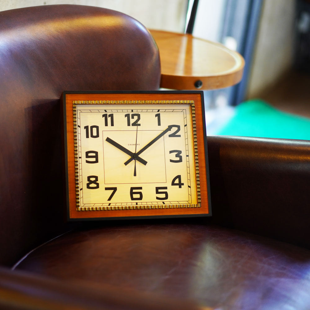 CHAMBRE BRASS RECTANGLE CLOCK WOOD DIAL CAFE BROWN  CH-053CBW シャンブル 壁掛け時計