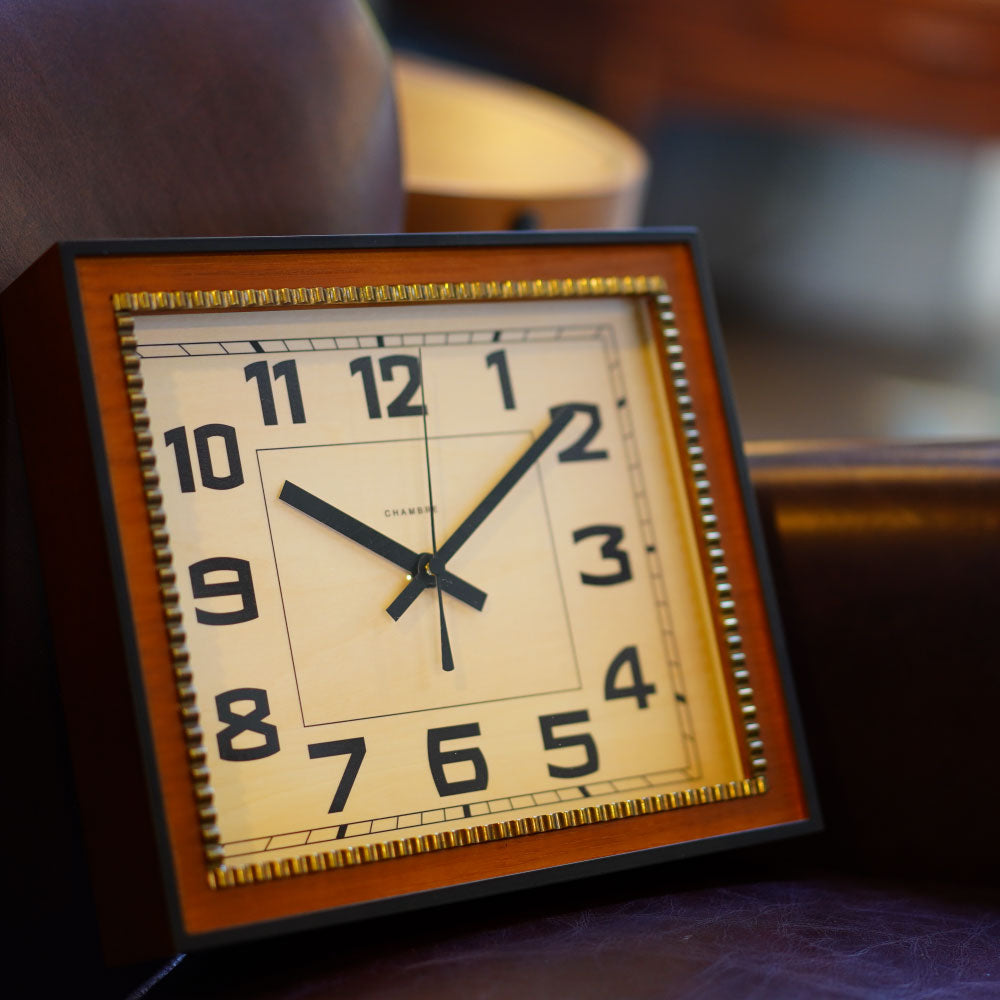 CHAMBRE BRASS RECTANGLE CLOCK WOOD DIAL CAFE BROWN  CH-053CBW シャンブル 壁掛け時計
