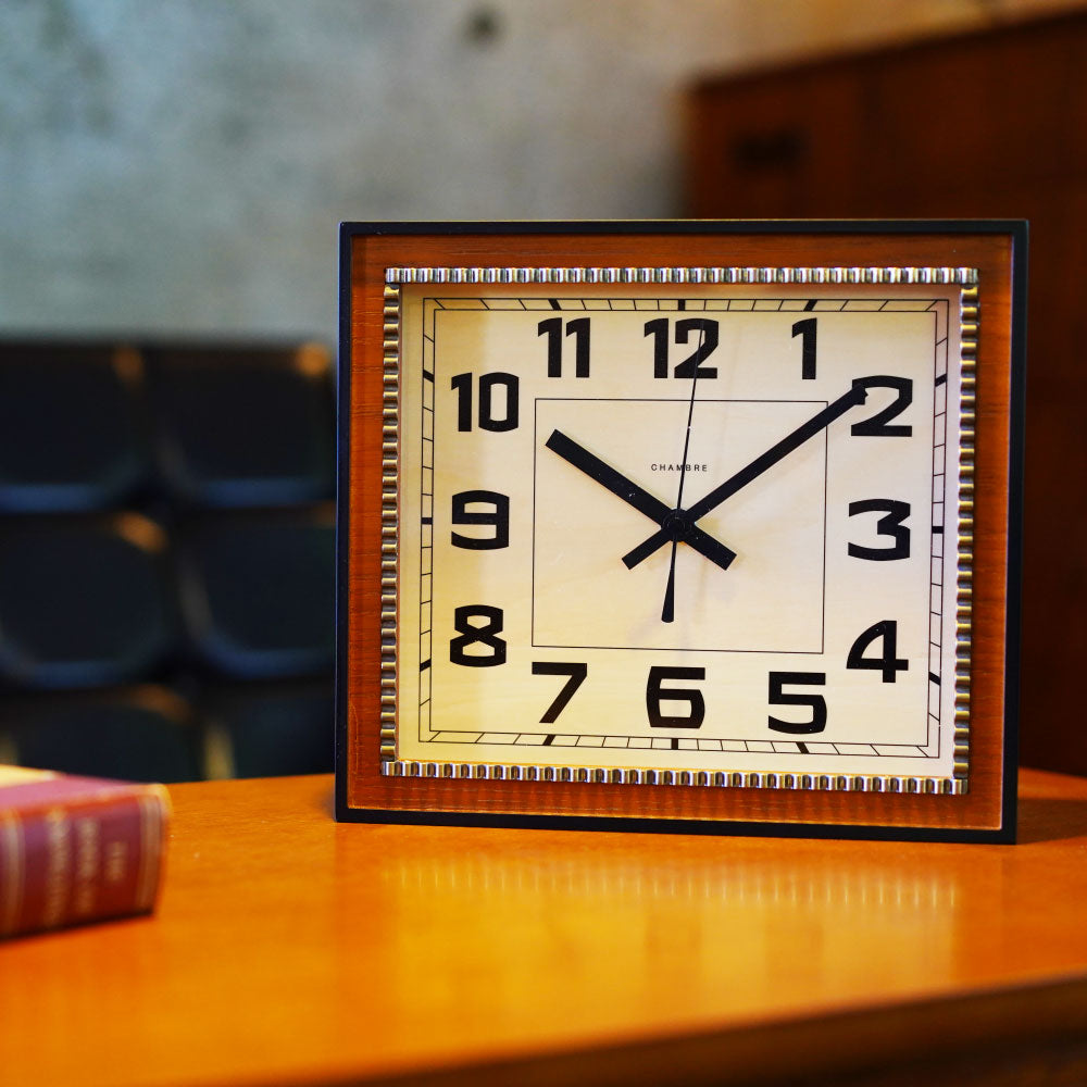CHAMBRE BRASS RECTANGLE CLOCK WOOD DIAL CAFE BROWN  CH-053CBW シャンブル 壁掛け時計