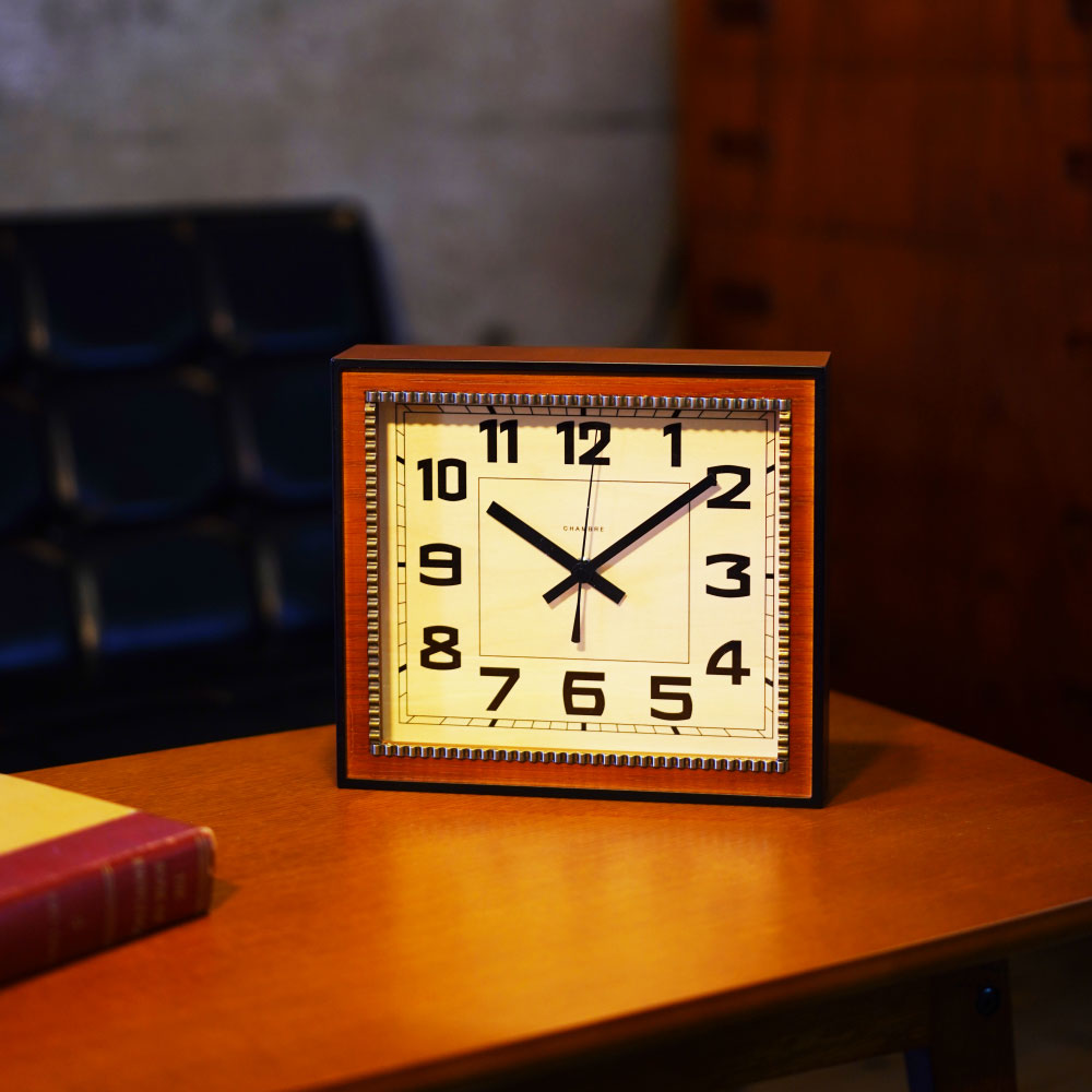CHAMBRE BRASS RECTANGLE CLOCK WOOD DIAL CAFE BROWN  CH-053CBW シャンブル 壁掛け時計