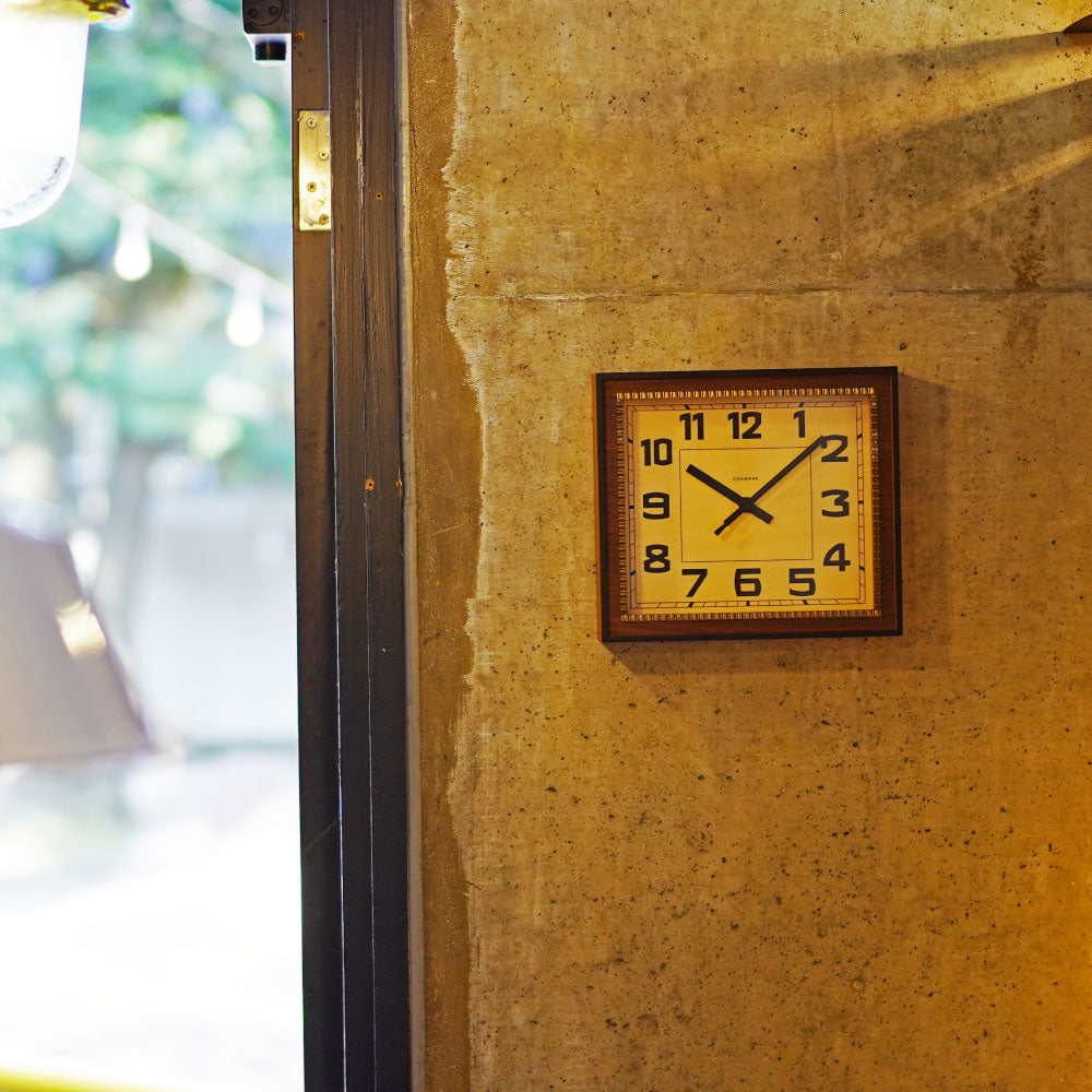 CHAMBRE BRASS RECTANGLE CLOCK WOOD DIAL CAFE BROWN  CH-053CBW シャンブル 壁掛け時計