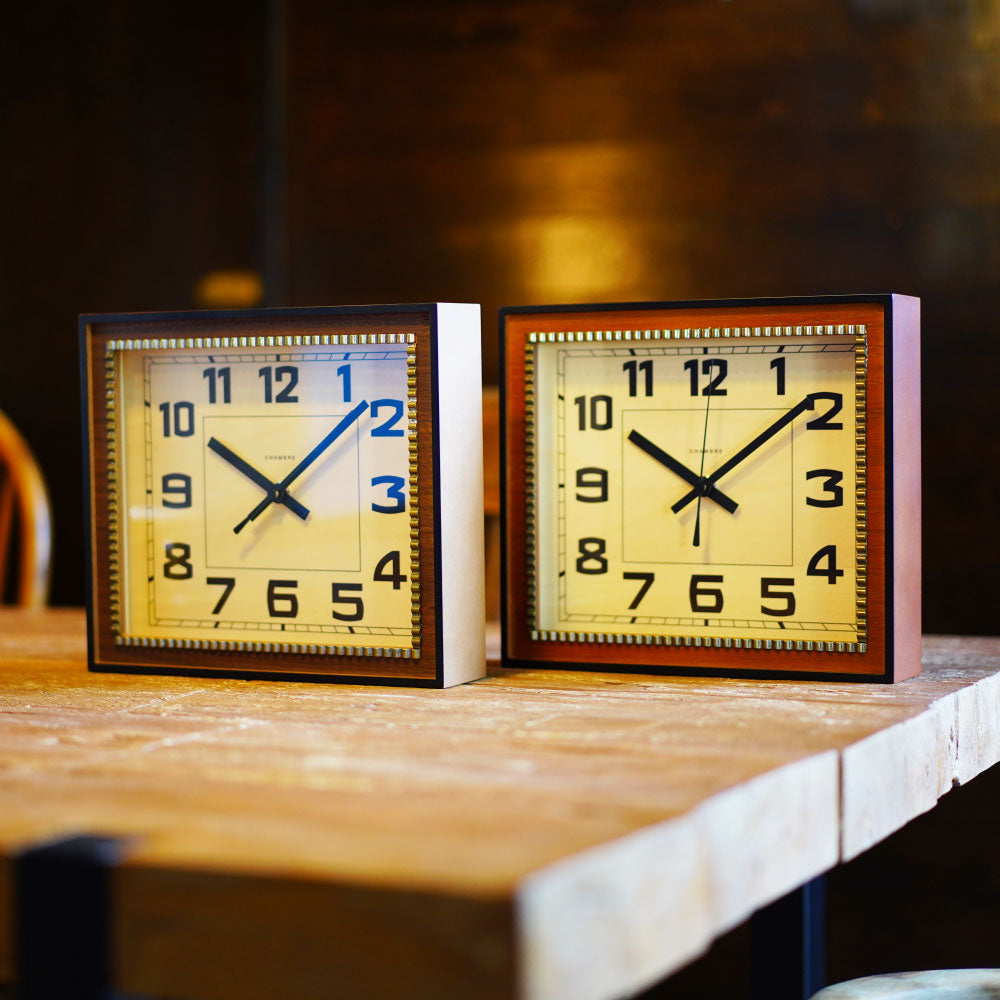 CHAMBRE BRASS RECTANGLE CLOCK WOOD DIAL CAFE BROWN  CH-053CBW シャンブル 壁掛け時計