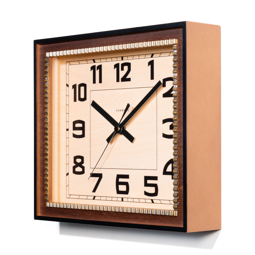 CHAMBRE BRASS RECTANGLE CLOCK  WOOD DIAL WALNUT CH-053WNW