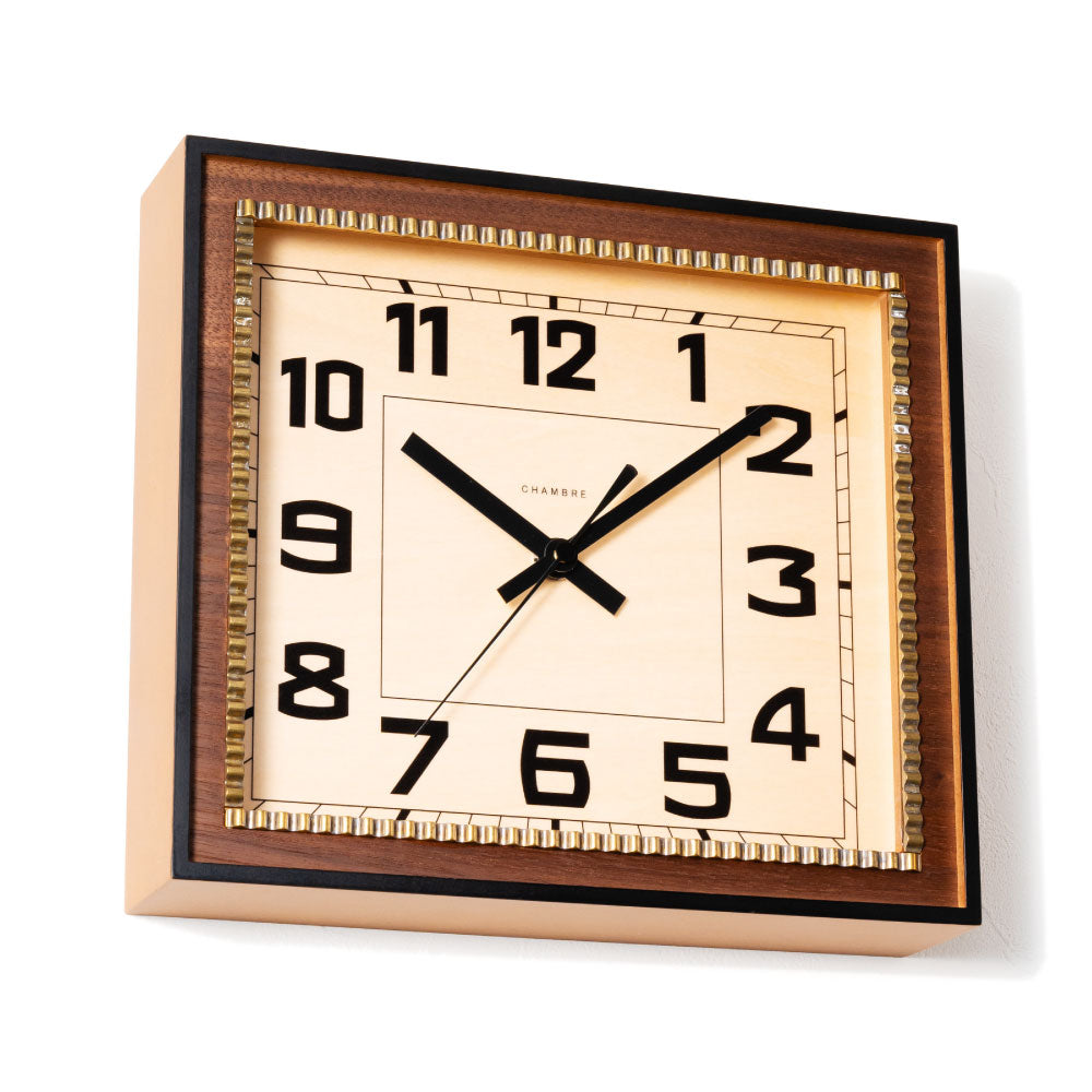 CHAMBRE BRASS RECTANGLE CLOCK  WOOD DIAL WALNUT CH-053WNW