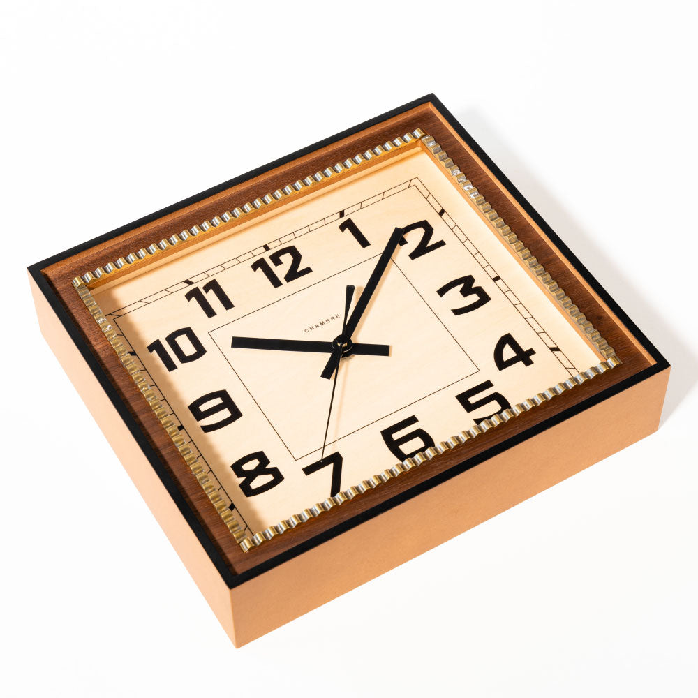 CHAMBRE BRASS RECTANGLE CLOCK  WOOD DIAL WALNUT CH-053WNW