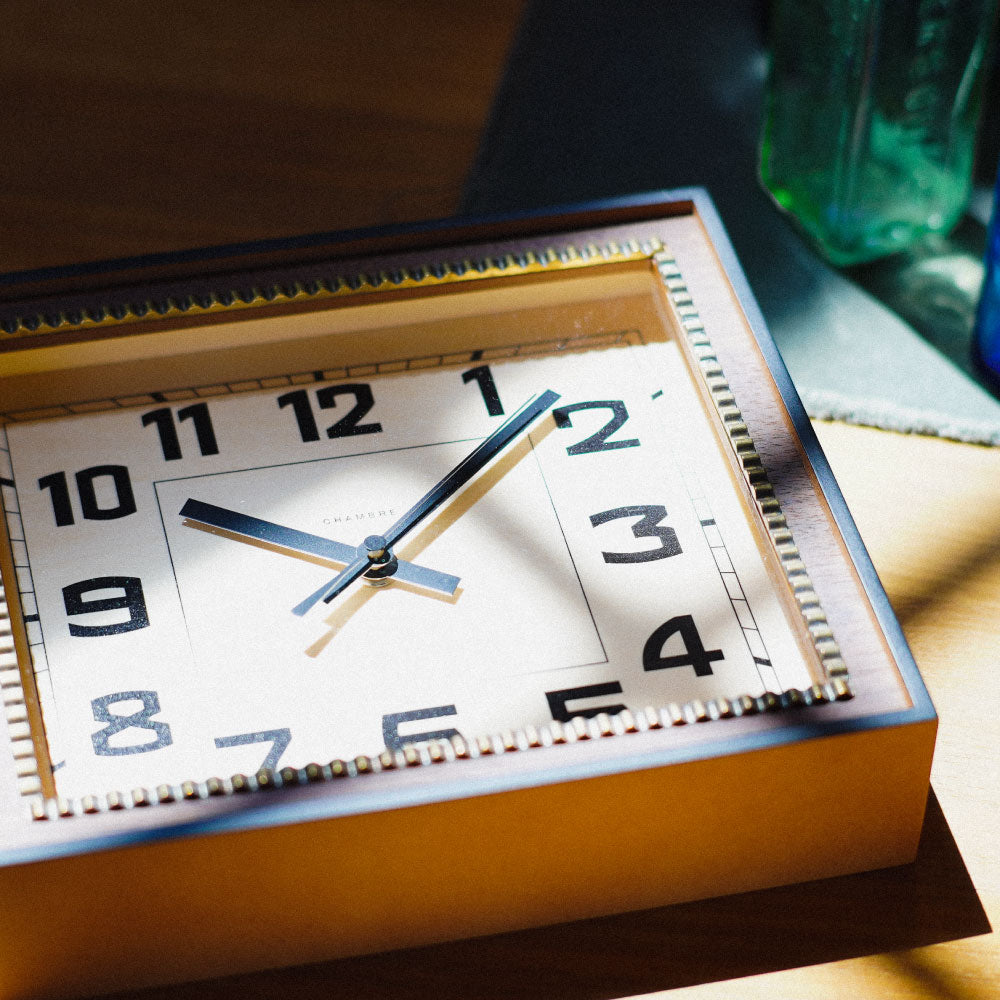 CHAMBRE BRASS RECTANGLE CLOCK  WOOD DIAL WALNUT CH-053WNW