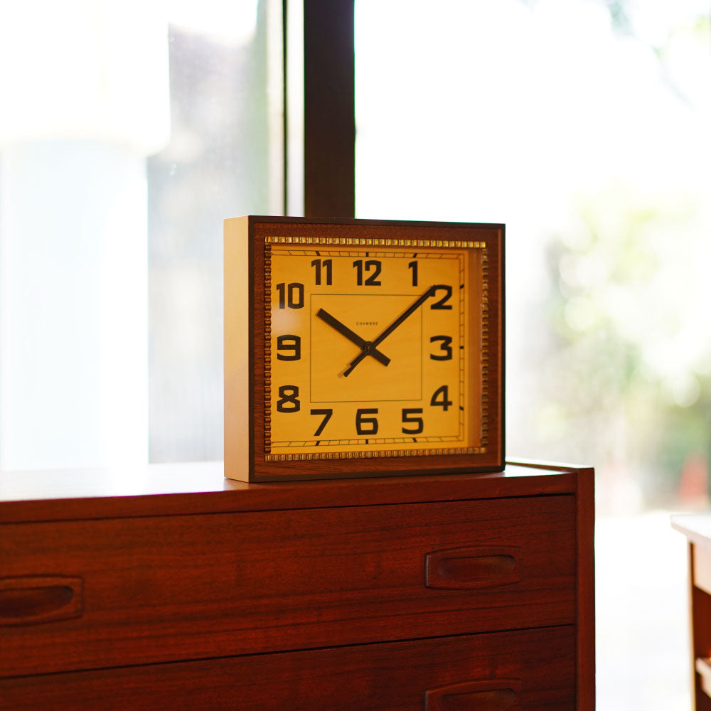 CHAMBRE BRASS RECTANGLE CLOCK  WOOD DIAL WALNUT CH-053WNW