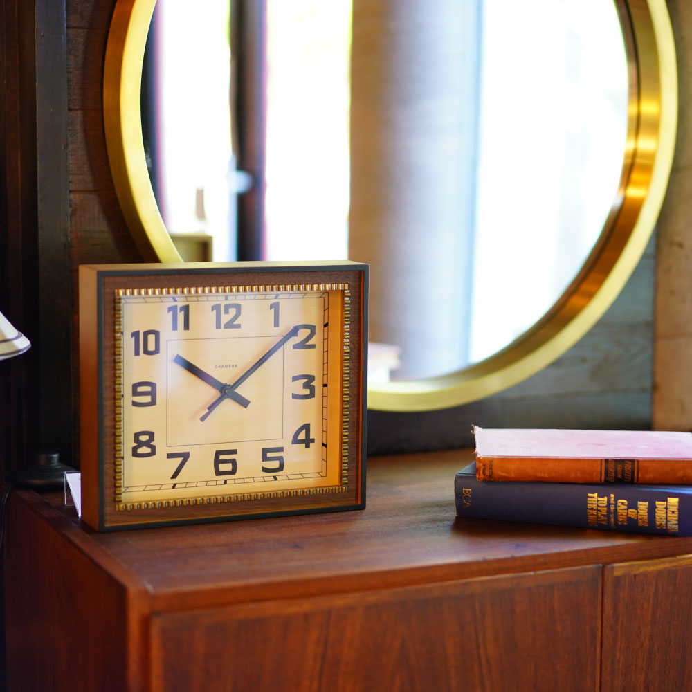 CHAMBRE BRASS RECTANGLE CLOCK  WOOD DIAL WALNUT CH-053WNW