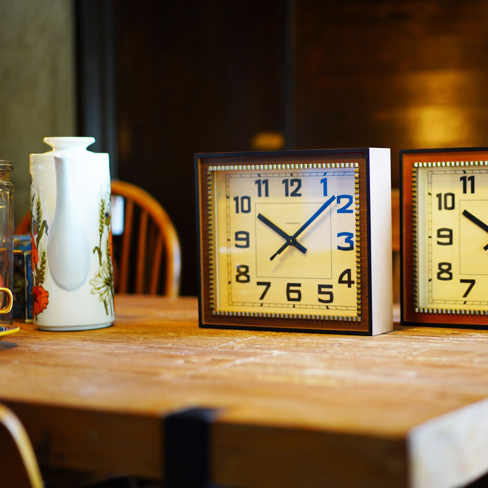 CHAMBRE BRASS RECTANGLE CLOCK  WOOD DIAL WALNUT CH-053WNW